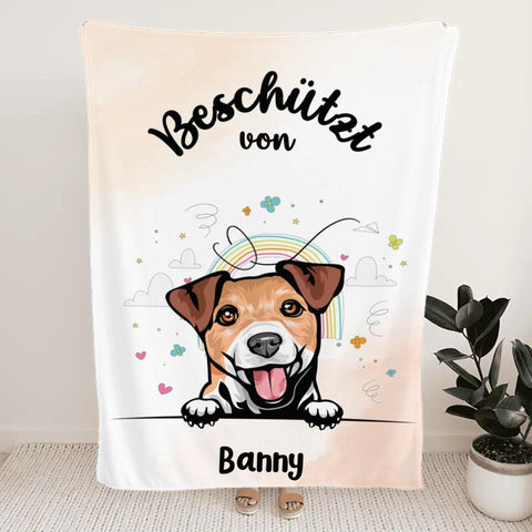 Beschützt von - Personalisierte Fleece Decke mit Haustier