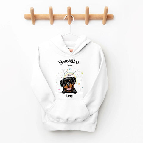 Beschützt von - Personalisierter Kinder Hoodie - Hund & Katze - farbig