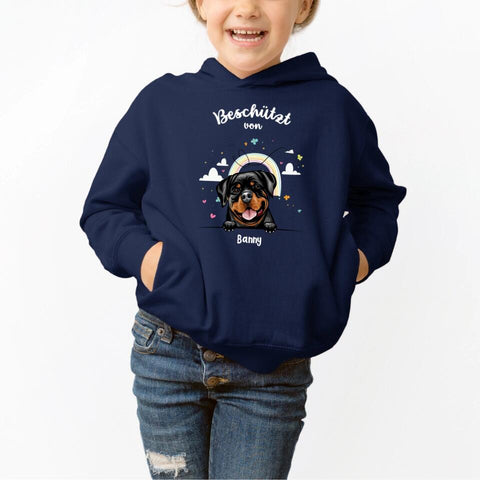 Beschützt von - Personalisierter Kinder Hoodie - Hund & Katze - farbig