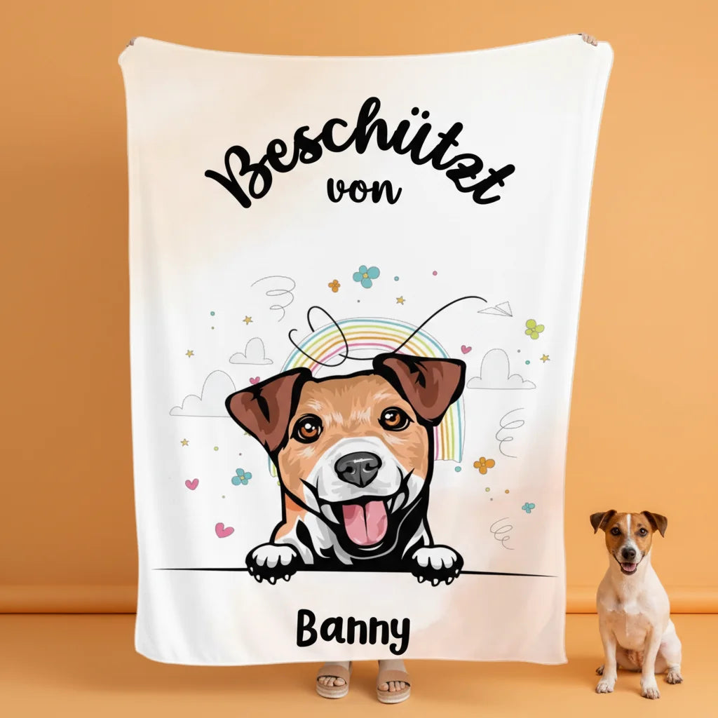 Beschützt von - Personalisierte Fleece Decke mit Haustier