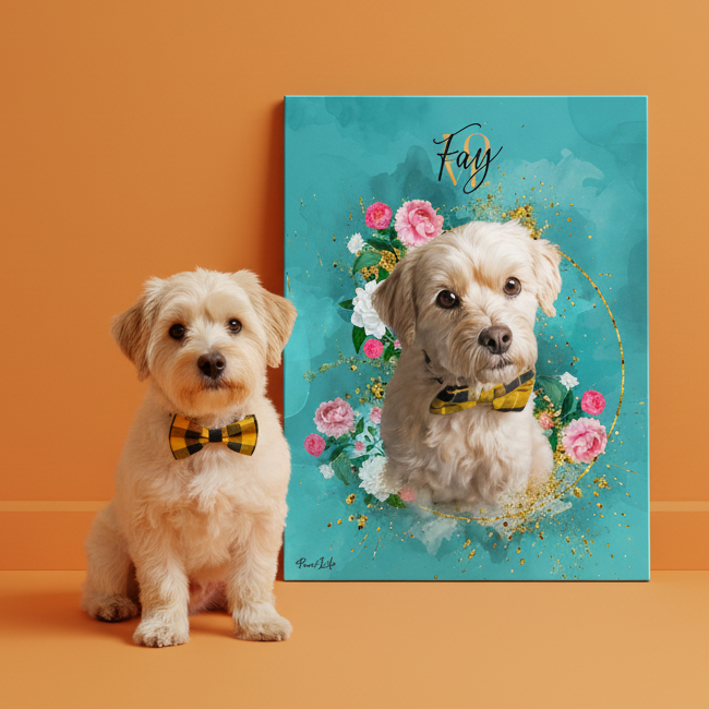 Personalisiertes Portrait - Gold Floral Stil