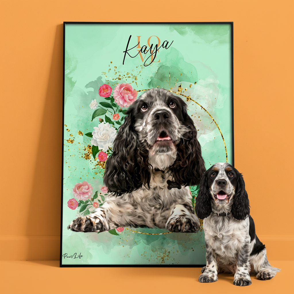 Personalisiertes Portrait - Gold Floral Stil