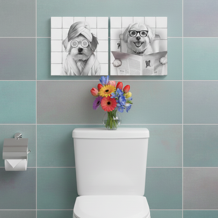 Personalisiertes Tierportrait im Badezimmer mit Gurkenscheiben