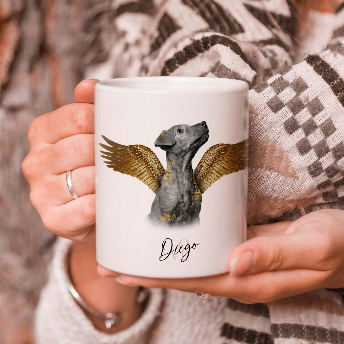 Personalisierte Portrait Tasse – Goldener Engel Stil
