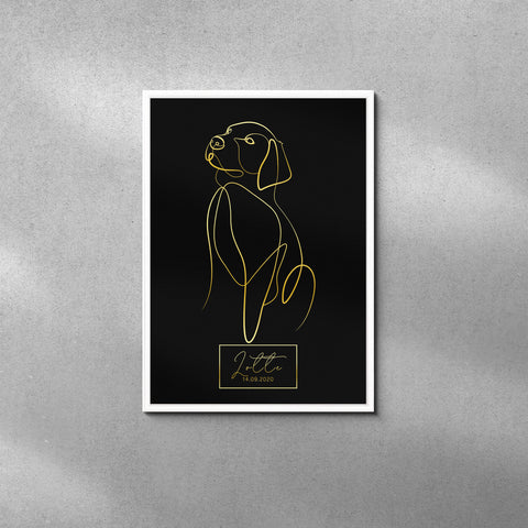 Personalisiertes Portrait Gold Poster - One Line Art Veredelt