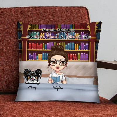 Bücher und Hunde - Personalisiertes Kissen mit Frau und Hund - PawsLife