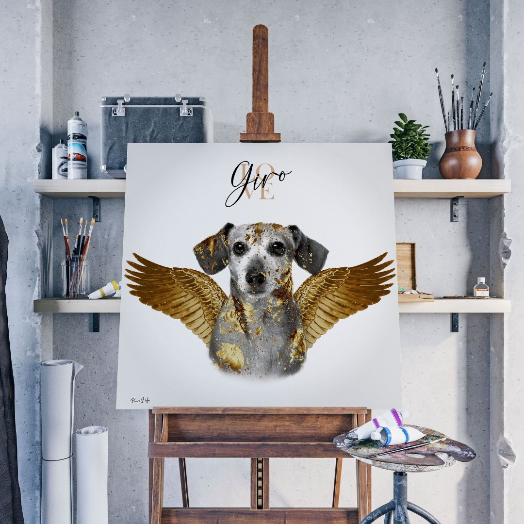Personalisierte Portrait Leinwand - Goldener Engel Stil - PawsLife