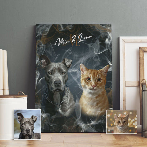 Personalisierte Portrait Leinwand - Rauch Stil - PawsLife